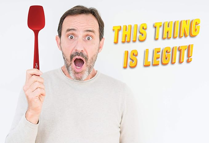 Silicone Spoon Spatula - 600ºF Heat-Resistant Non-Stick Rubber Spoonula | Use as Silicone Kitchen Scraper Utensil - Baking and Cooking Strong Stainless Steel Core | UpGood Kitchen Utensils, (Red)