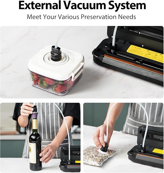 Vacuum Sealer Machine, with Starter Kit and 2-Year Warranty, Beelicious Automatic Air Sealing for Food Storage, Build-in Cutter, Moist Mode, EXT-VAC