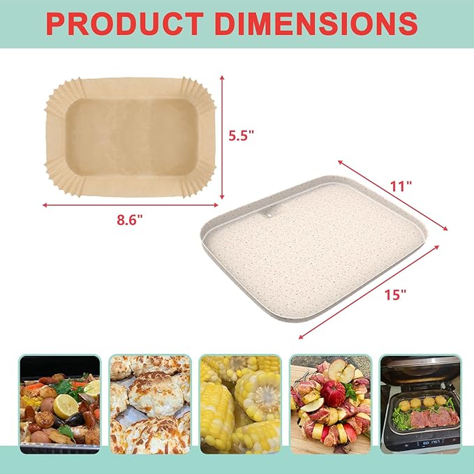 Upgraded Ceramic OG700 Series Griddle Pan & Air Fryer Liners for Ninja Woodfire OG701 OG751B Grill Accessories, Flat Top Griddle Plate for Ninja XSKGRDPLT Woodfire Grill,100 PCS Parchment Paper