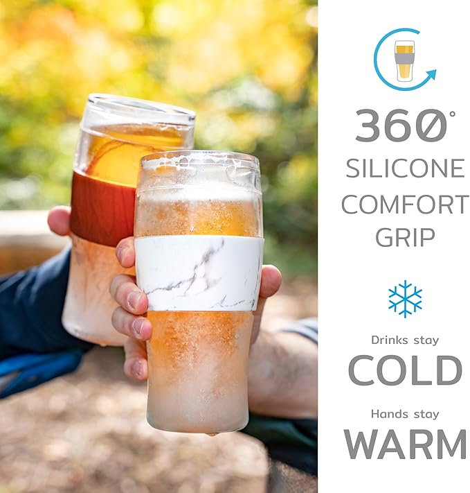 HOST FREEZE Beer Glasses, Frozen Brew Mugs, Freezable Pint Glass Set, Insulated Beer Glass to Keep Your Drinks Cold, Double Walled Insulated Glasses, Gift for Dad, 16oz, Set of 2, Crimson Red