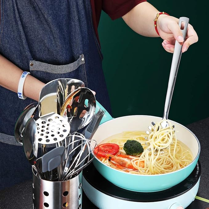Spaghetti Spoon, Berglander Pasta Server, Stainless Steel Pasta Spoon, Pasta Fork, Noddle Fork, Heat Resistant, Dishwasher Safe, Easy to Clean