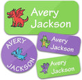 Personalized Daycare Name Labels for Kids (130 Labels) - Custom Waterproof Name Stickers for Clothing Tags, Water Bottles, Lunch Boxes and School Supplies (Dragons)