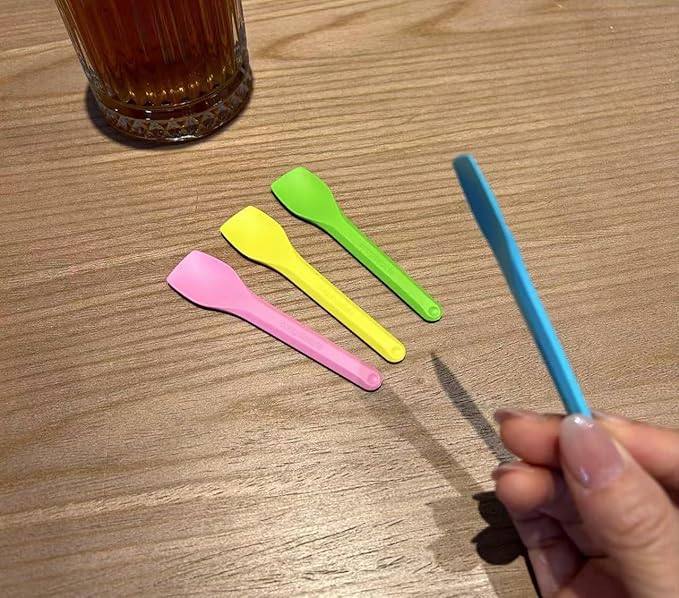 GreenWorks 100 Count Small Compostable Ice Cream Spoons,3.75 Inch Tiny Multi-colored Mini Spoons for Honey Sugar Jam
