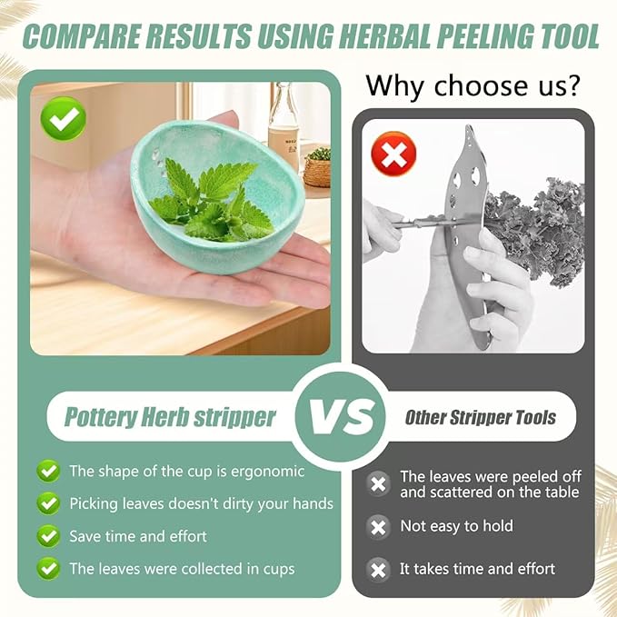 2025 New Handmade Ceramic Herb Stripper Bowl -Herb Stripper,Herb Stripping Bowl,Efficient Herb Peeling Cup for Salads & Cooking, Pottery Kitchen Tool for Meal Prep (1Pcs)