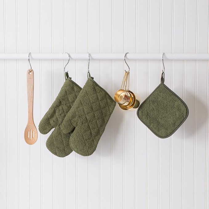 DII Basic Terry Collection 100% Cotton Quilted, Oven Mitt, Sage, 2 Piece