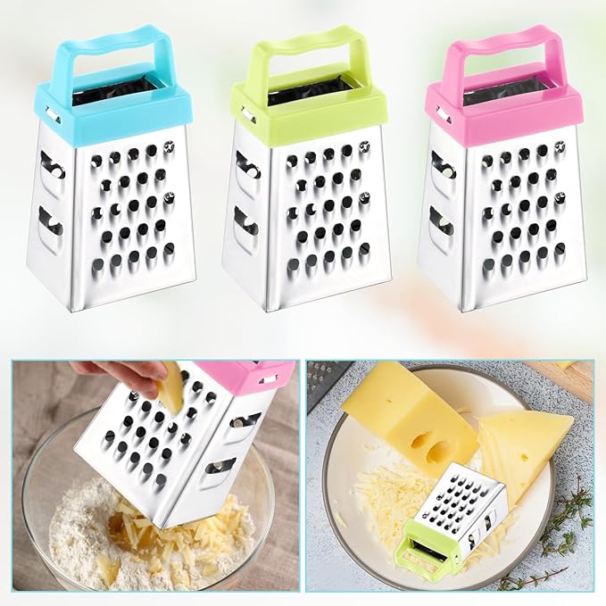 3Pcs Mini Grater, Small Cheese Grater Stainless Steel Box Grater with Handle Efficient Kitchen Gadget for Grating Garlic Nutmeg Chocolate Parmesan Dishwasher Safe,1.02x1.45in