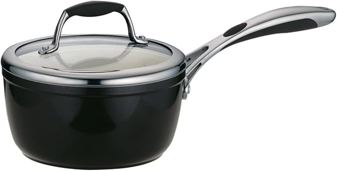 Tramontina Ceramica Deluxe 1.5-Quart Sauce Pan with Glass Lid, Ceramic Non Stick Small Saucepan, Oven-Safe, Metallic Black