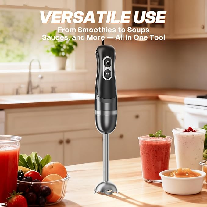 Immersion Blender Handheld Corded Electric Hand Blenders Portable Stick Mixer with 2 Mixing Speed and Stainless Steel Blades Emulsifier for Blending Soup, Smoothies, Puree or Baby Food