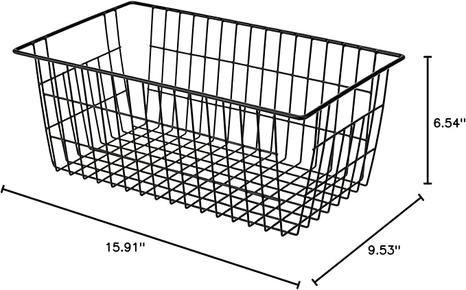 SANNO Freezer Baskets Wire Storage Baskets Closet Baskets Bin Farmhouse Organizer Storage Bins Large Organizer Bins for Home, Office, Bathroom, Pantry Organization Storage -Black Set of 2, 15.7"