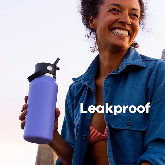 Hydro Flask 40 Oz Wide Flex Straw Cap Bottle - Insulated Stainless Steel - Wide Straw Lid, Non Spill, Leakproof in Berry