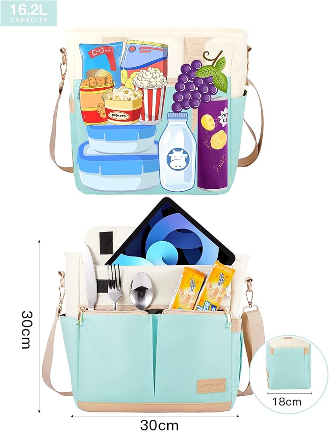 JOYHILL Lunch Bag for Women, Lunch Tote Leakproof Insulated Lunch Box with Shoulder Strap, Adult Reusable Lunch Cooler Tote Bags for Work Picnic Camping Beach (E-GREEN)