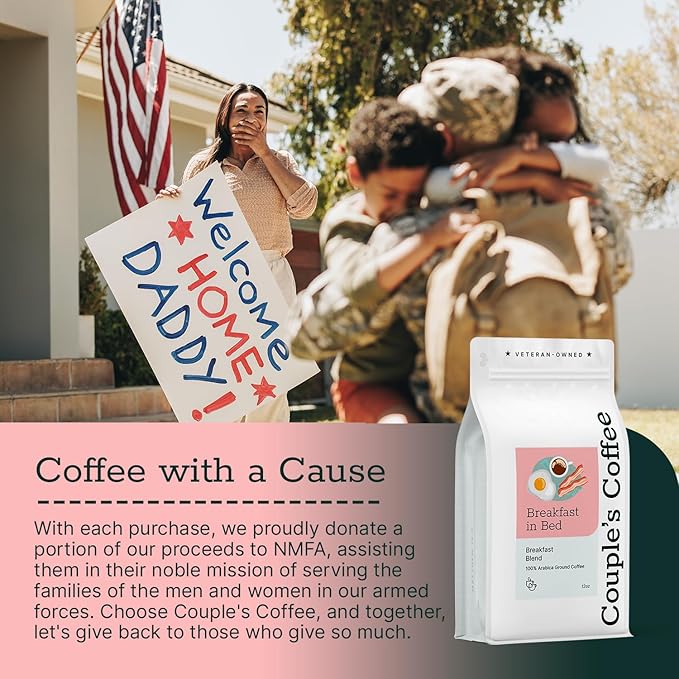 Couple’s Coffee Ground Coffee | Breakfast Blend Light to Medium Roast Coffee | Gives Back to Military Families | Breakfast in Bed | Made with 100% Arabica Beans | 12oz