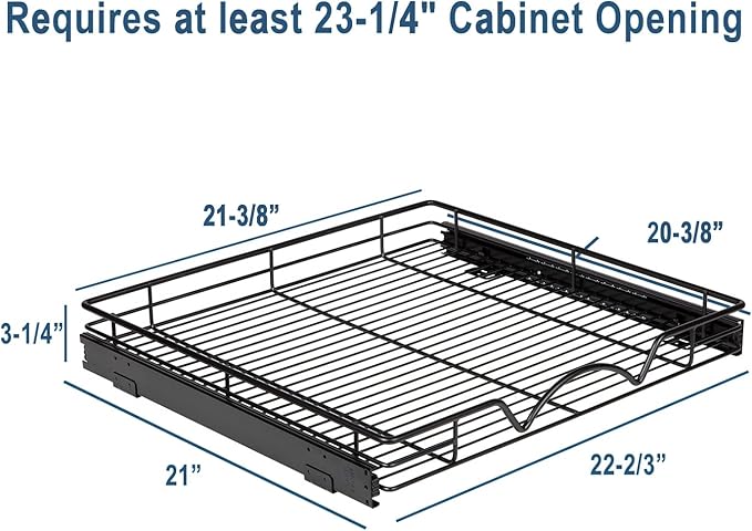 HOLDN’ STORAGE Pull Out Cabinet Organizer, Heavy Duty Caddy w/Lifetime Limited Warranty -22”W x 21”D - Requires At Least 23-1/4” Cabinet Opening, Steel Metal Cabinet Drawers Slide Out, Black