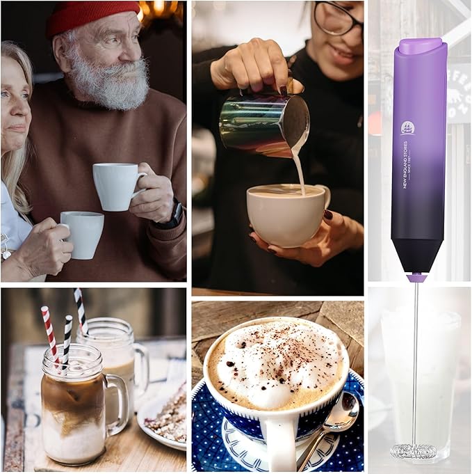 Powerful Milk Frother Handheld Foam Maker, Mini Whisk Drink Mixer for Coffee, Cappuccino, Latte, Matcha, Hot Chocolate, No Stand, Galaxy