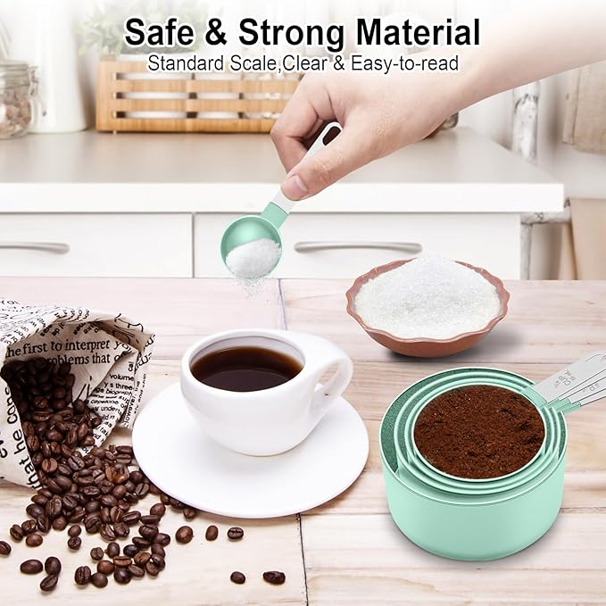 Measuring Cups and Spoons Set, Stackable Cups and Spoons, 10 Pieces Nesting Measure Cups with Stainless Steel Handle, Kitchen Gadgets for Cooking & Baking, Lake Green