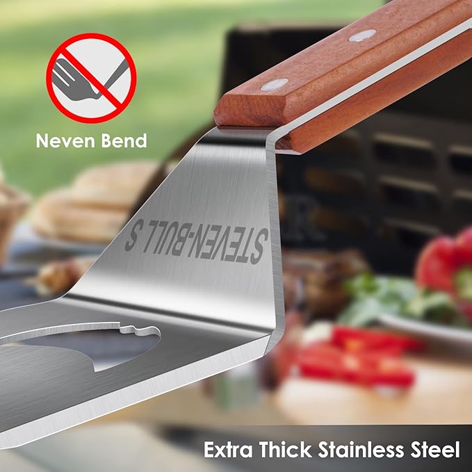 Heavy Duty BBQ Grill Tongs and Spatula for Outdoor Grill, 17” Long 5-in-1 Grill Spatula Comes with an 16” Long Locking Kitch Tongs, Best BBQ Gifts for Barbecue Grilling Master