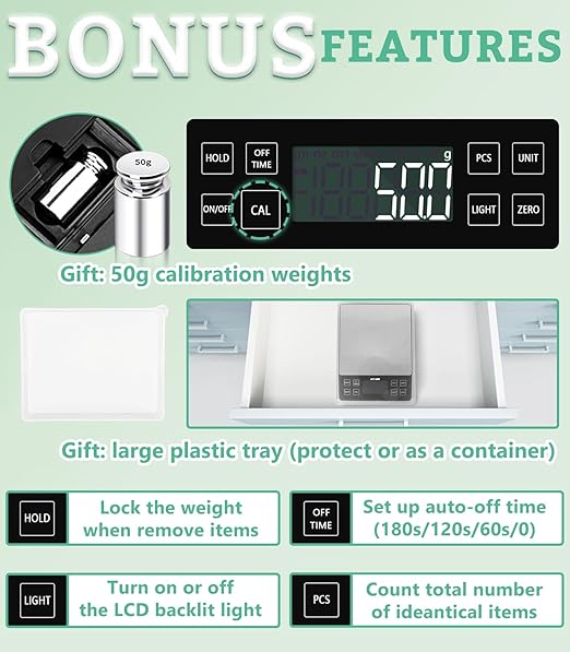 NEXT-SHINE Food Kitchen Scale 11lb, 0.1g/0.01oz Precise Graduation Rechargeable Digital Scale with Nine Units Large Tray Stainless Steel Platform LCD Display for Meal Prep Cooking Baking