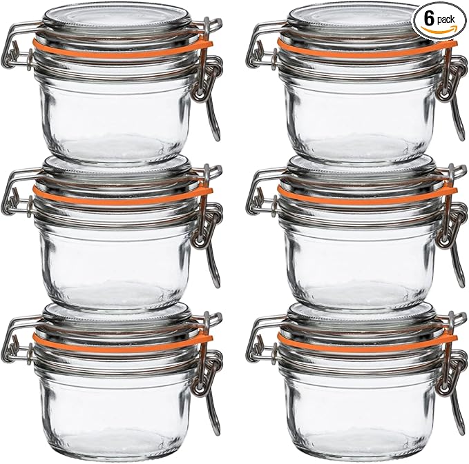 Le Parfait Super Terrine Jar | 4oz (Pack of 6) 125ml French Glass Jar, Airtight Rubber Seal & Glass Lid | Glass Jars for Kitchen Organization and Storage Containers for Essentials