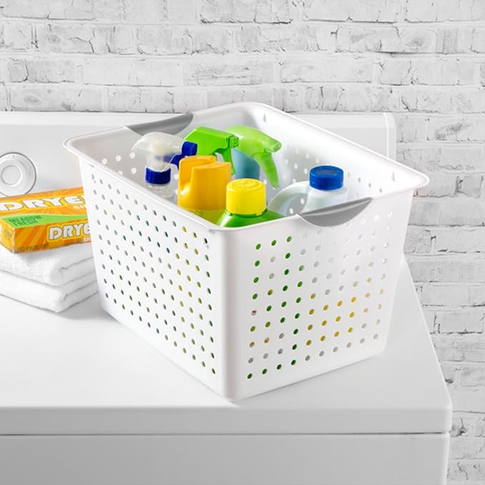 Sterilite 12-Pack Deep Ultra Basket, Open Top Plastic Storage Organizer, White - Classic Baskets for Organizing Countertops, Pantry Shelves, Kitchen Cabinets, Laundry Rooms or Home Offices