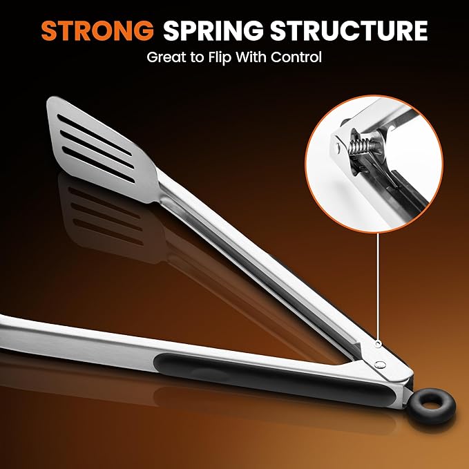 Kitchen Tongs for Cooking,Stainless Steel Spatula Tongs Locking Metal Tongs for Grilling/Barbecue/BBQ,Serving,Buffet,Perfect for Flipping Steak and Fish,Set of 2 (12 & 14 inch)