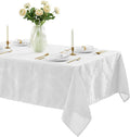 Newbridge Barcelona Luxury Damask Fabric Tablecloth, 70” Extra Wide x 126” Rectangle, White, 100% Polyester, No Iron, Soil Resistant Dining Room, Party and Banquet Table Cover
