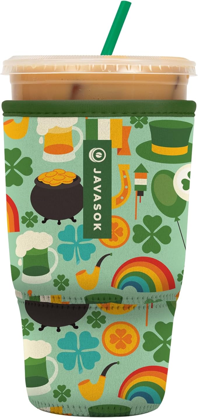 Sok It JavaSok Iced Coffee & Cold Soda Insulated Neoprene Cup Sleeve (Irish Charm, Large: 30-32oz)