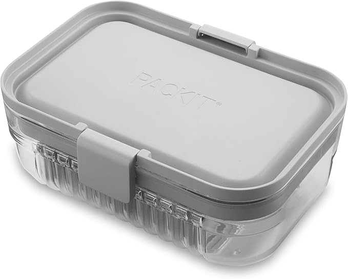 PackIt Mod Lunch Bento Food Storage Container, Steel Gray, Shatterproof Crystal Clear Base, with Leak-resistant Dividers and Lid, Microwavable, Dishwasher Safe, Perfect for Meal Prep
