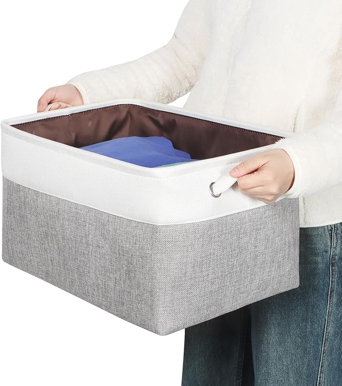 Kntiwiwo Foldable Storage Bin Collapsible Fabric Storage Basket Cube with Durable Handles Closet Organizer Bins for Organizing Shelves Drawers, Set of 3, 17" x 11.8" x 9.8", Grey
