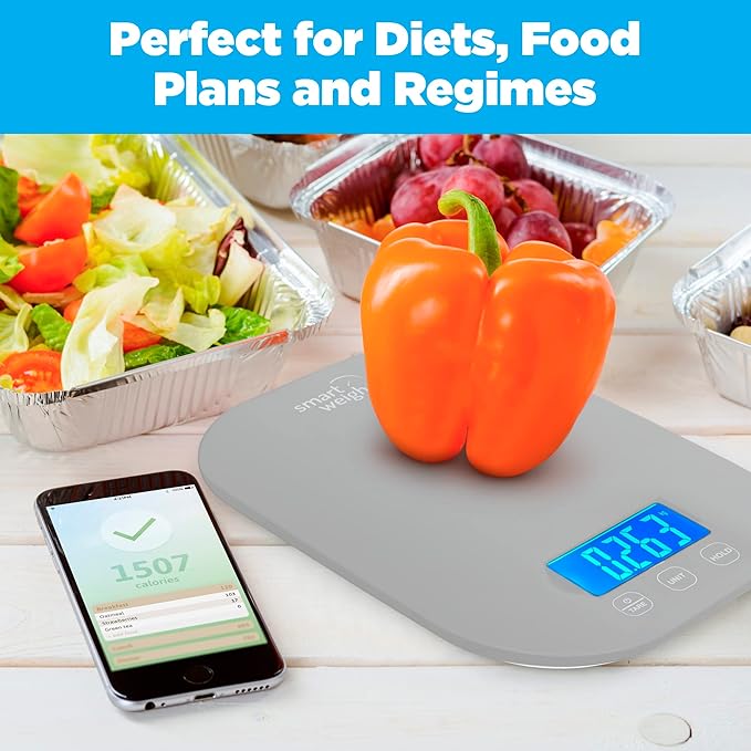 Smart Weigh Gray Digital Kitchen Scale for Cooking, Weight Loss, Calorie Tracking, Baking, Food Portion Control, and Meal Prep - Accurate Measurements in Grams and Ounces