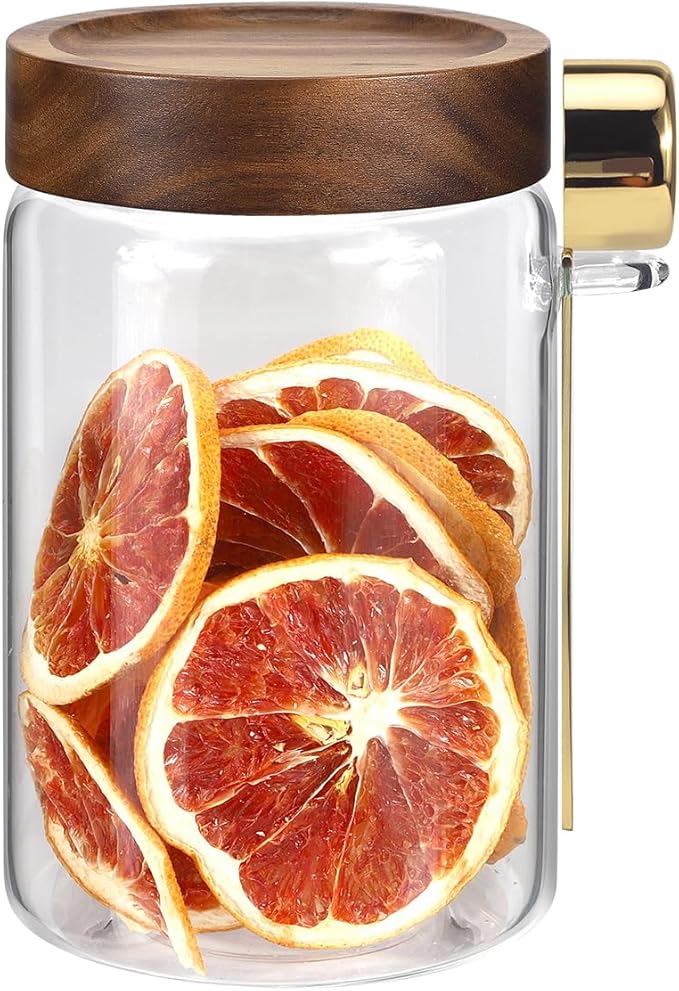 Glass Food Storage Jar with Lids Spoon Glass Coffee Canister Borosilicate Glass Food Containers for Ground Coffee Beans Nut Pasta Sugar Candy Spice Rice Tea (900ml/30oz-1 pack-with spoon)