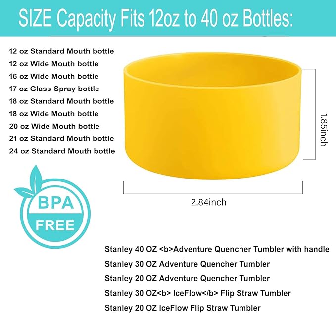 QIANHAI Protective Silicone Boots for Stanley Quencher Adventure 40oz Tumbler & IceFlow 30oz 20oz -Sport Water Bottle Bottom Sleeve Fits Hydro Flask -Stanley Cup Accessories (1Yellow)