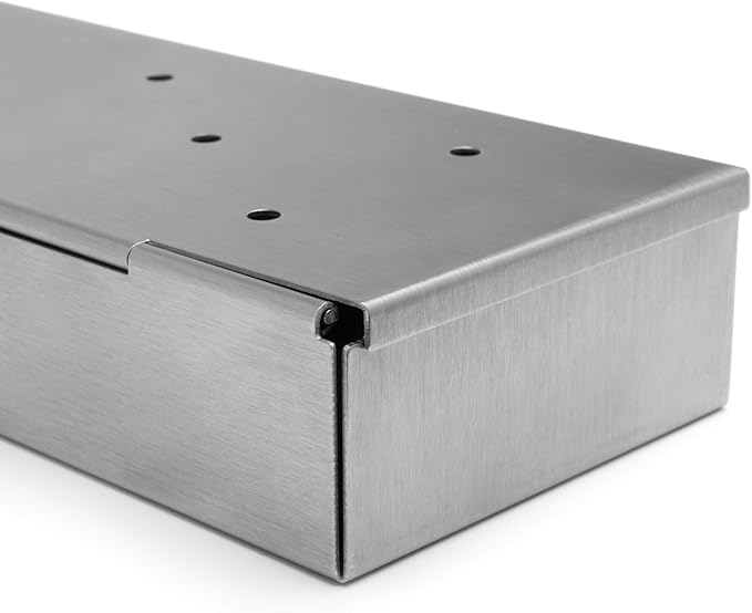 THORIUM BBQ Smoker Box | Charcoal Gas Grill Smoker Box for Meat Smoking | Add Delicious Barbecue Flavor to Your Meats | Durable Stainless Steel Hinged Lid | Includes Corn Needle Grilling Accessories