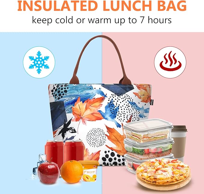 Gloppie Insulated Lunch Tote for Women | 9L Leakproof Cooler Bag with Maple Leaf Design | Thermal Work Lunch Bag for Office, Picnic & Gym