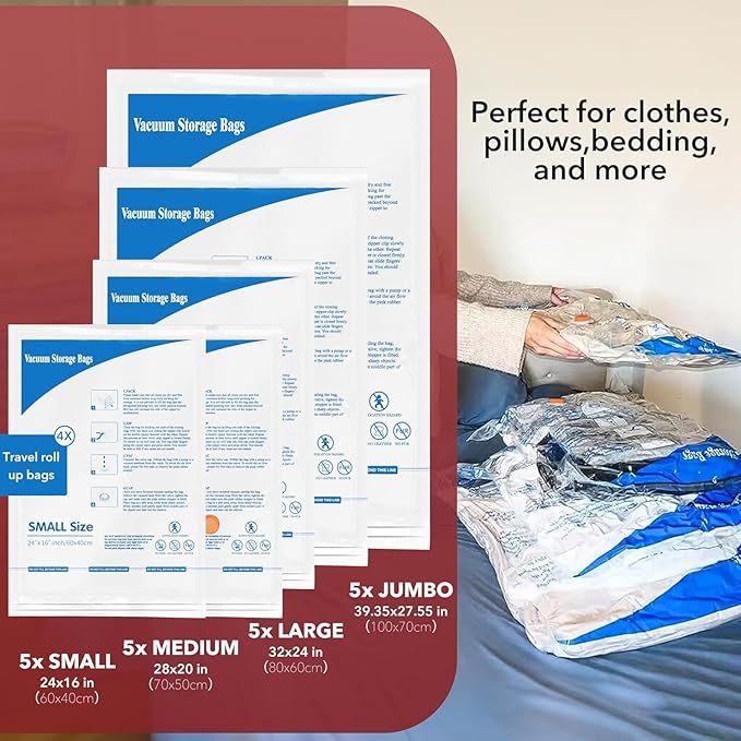 32 Pack Vacuum Storage Bags, Space Saver Vacuum Storage Bags, Vacuum Seal Bags for Clothing, Clothes, Bedding,Comforters and Blankets