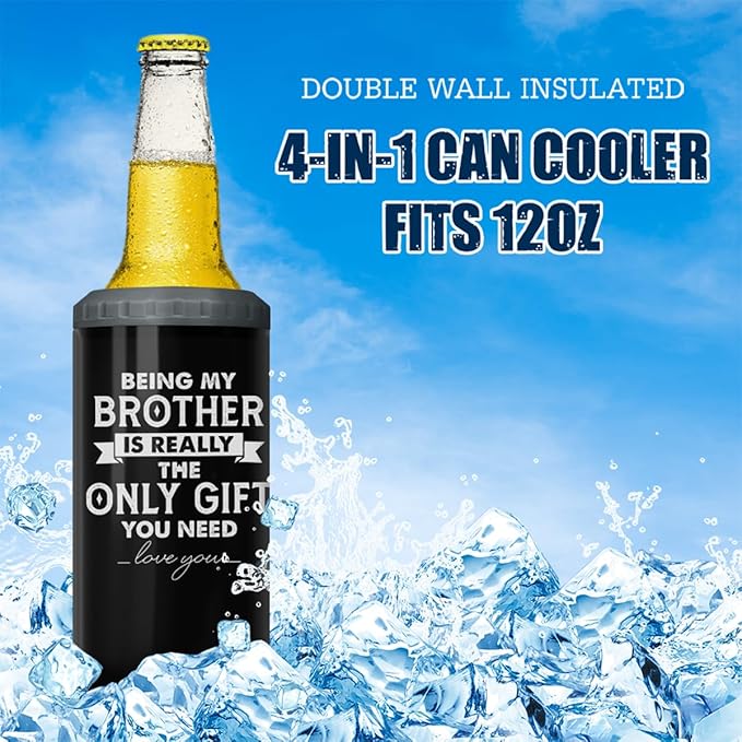SANDJEST 4-in-1 Design Brother Tumbler & Can Cooler Gift - Being Brother is the Only Gift You Need Cans Coozie - Black Can Holder Christmas Birthday Gifts for Brothers from Sisters, Bros