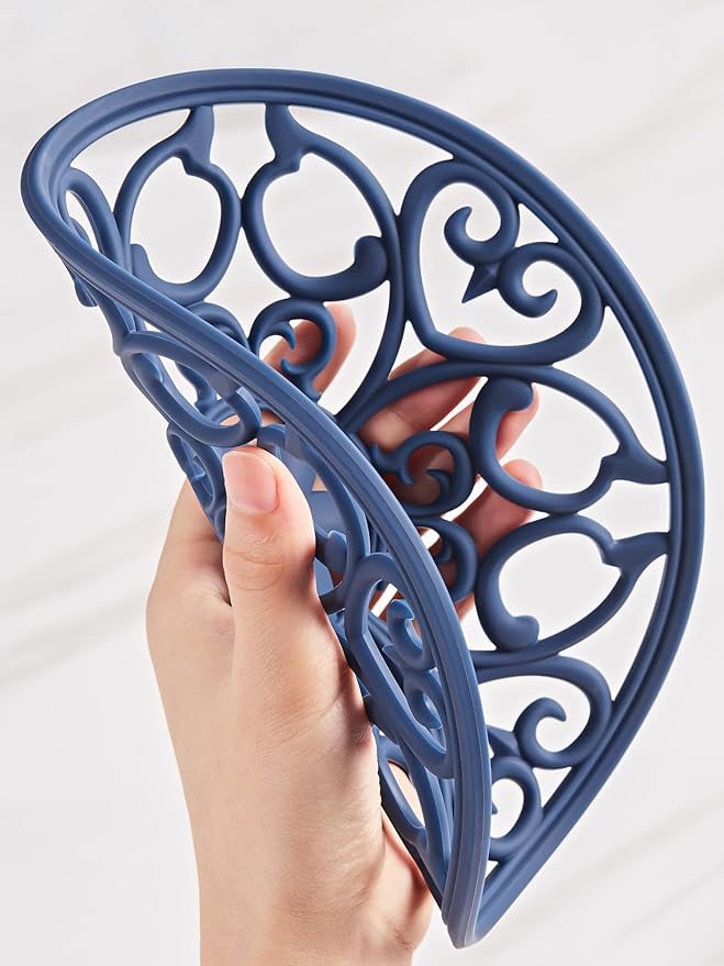 SMARTAKE 3 Set Silicone Trivet Mats, Multi-Use Carved Trivet Mat, Insulated Non-Slip Durable Kitchen Mats, Flexible Modern Kitchen Table Mat, for Hot Dishes, Pots, Dining Countertop, Navy Blue