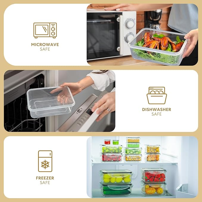 50-Piece Food Storage Containers with Lids (25 Containers & 25 Lids), Airtight Reusable Meal Prep Containers for Lunch, Plastic Kitchen Storage Containers with Labels & Marker Pen