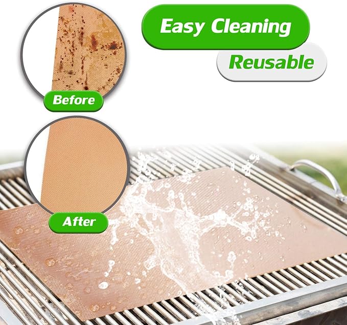 Renook Copper Grill Mats for Outdoor Grill, Set of 8 BBQ Grill Mat for Outdoor Gas Grill, Non-Stick Copper Cooking Sheets, 15.75 X 13 Inch