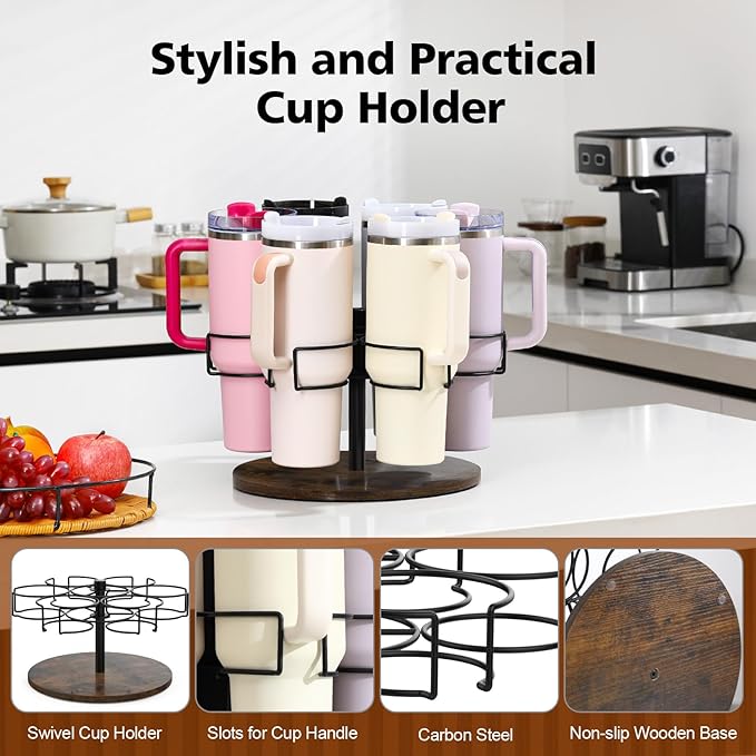 2 Pack Water Bottle Organizer for Stanley 40 oz, Rotating Stanley Cup Organizer Holder, Tumbler Organizer Holder, Stanley Cup Accessories, Easy to Install, Vintage Brown（Patented Product）