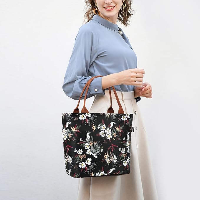 Gloppie Lunch Bag Women Insulated Lunch Box for Women Leakproof Lunch Tote White Flower