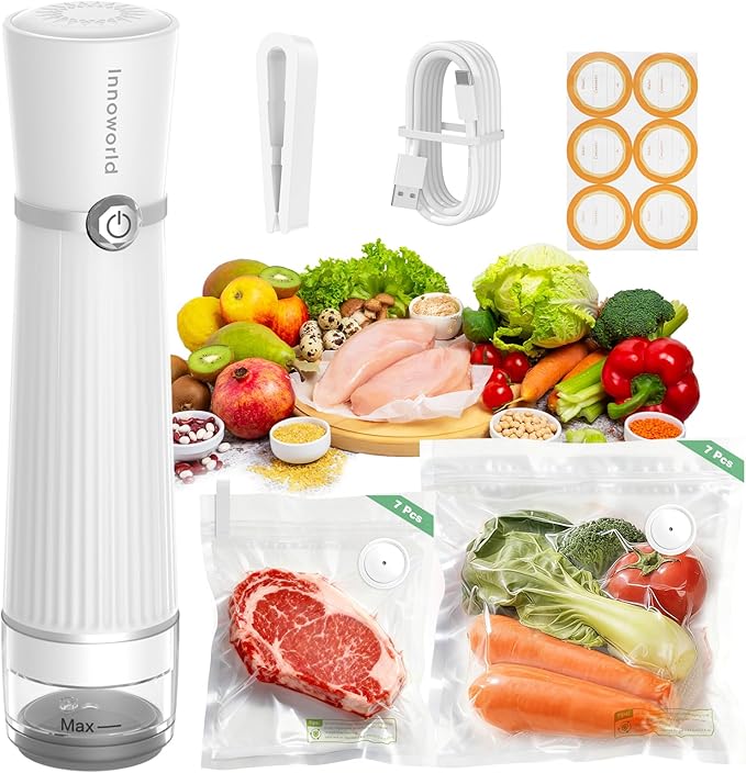 Vacuum Sealer for Food with Visible Water Tank, Handheld Saver Compact Vacuum Sealer Machine with 14 Reusable Vacuum Bags, 6X Preservation & Fresh, Includes Gift Wrapping