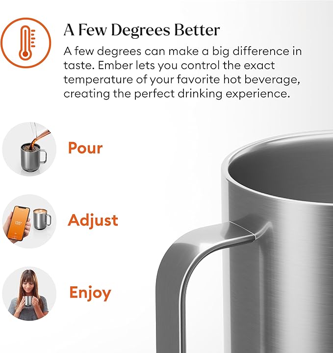 Ember Temperature Control Smart Mug 2, 10 Oz, App-Controlled Heated Coffee Mug with 80 Min Battery Life and Improved Design, Stainless Steel