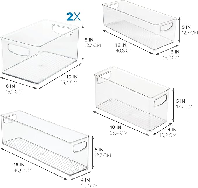 iDesign Stackable Pantry Bins with Handles, 4 Different Sizes, 5 Pack, Clear, Made in USA