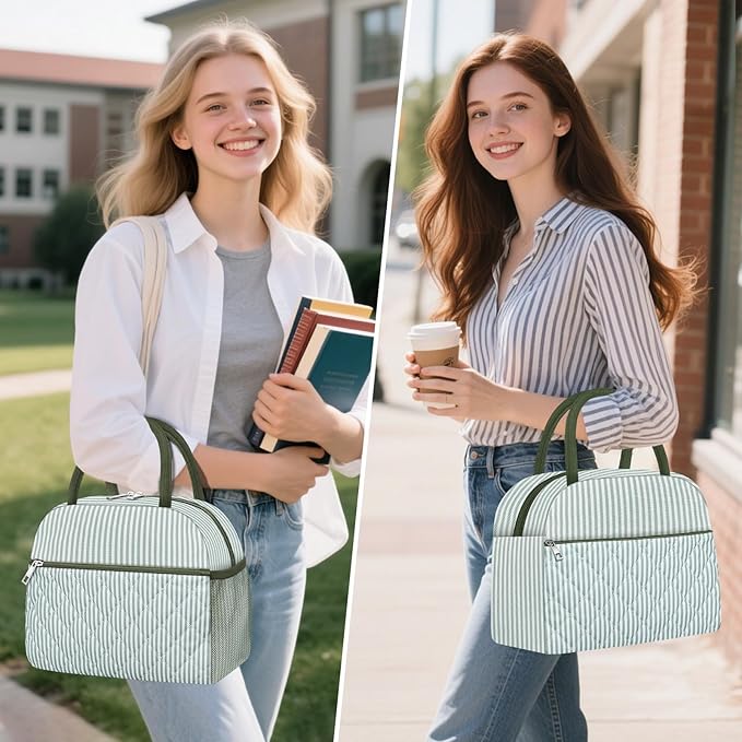 Lunch Bag Lunch Box for Women Adult Men Insulated Quilted Reusable Large Lunch Tote Bag Leakproof Simple Cooler Bag for Work Office Picnic Beach or Travel