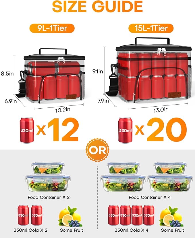 HOTOR Insulated Lunch Box for Men & Women - Leak-Proof Cooler Lunch Bag with 4 Pockets, Adjustable Strap, Ideal for Work, Picnic, Travel - Large, Cationic Green, 13.0"×7.9"×9.1"