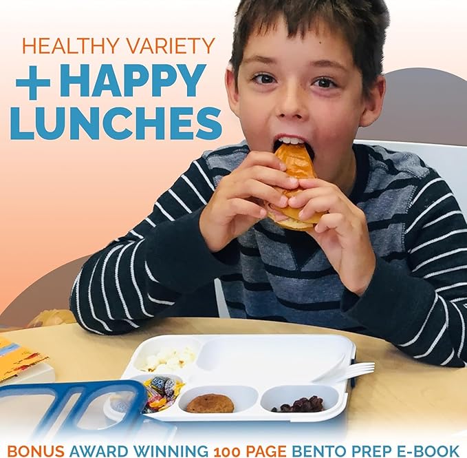 Bento Lunch Box Kids, Leakproof Lunch Containers for Boys Girls Adults with 6 Compartments - School, Daycare, Meal Planning Portion Control Container, BPA-Free Boxes, Utensils, Navy Blue