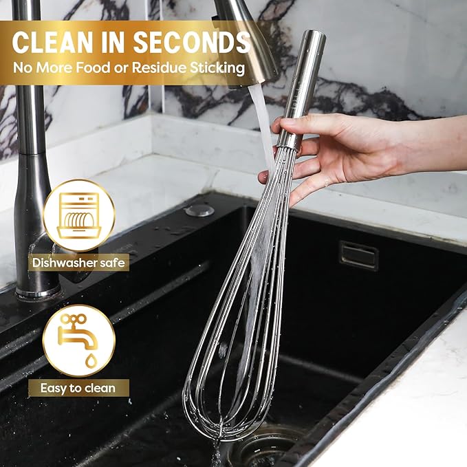 Webake Commercial Whisk Heavy Duty 17in Large Whisk, 304 Stainless Steel Whisks for Mixing, Beating, Blending, Professional Kitchen Tools