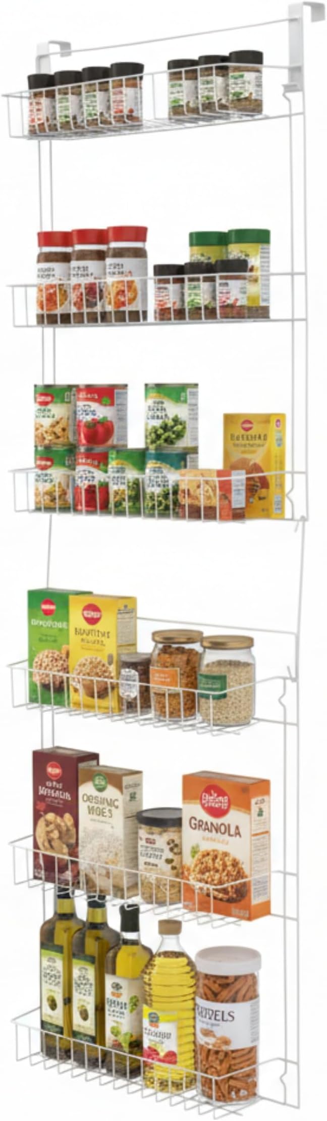 Lavish Home Powder Coated Steel Closet Organizer, 6-Tier Shelves, Over the Door Pantry Organizer, with Adhesive Hooks, White