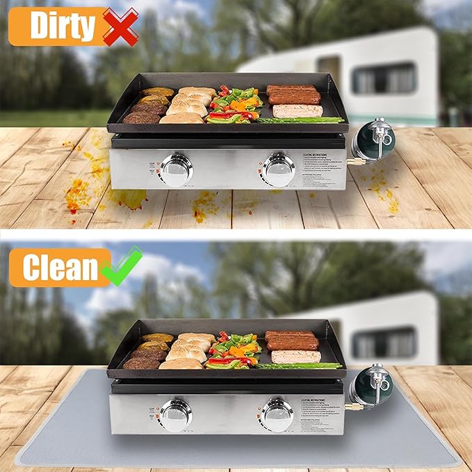 24x36in Heat Resistant Grill Mats for Outdoor Grill to Protect Your Prep Table and Outdoor Grill Table - Fire Proof & Water Proof & Oil Proof BBQ Mat - Grey(1mm)