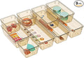 WOWBOX 9 Pack Clear Drawer Organizer Set, Acrylic Drawer Storage Trays, Storage Bins for Makeup, Cosmetics, Jewelries, Utensils, Gadgets, Office, Champagne